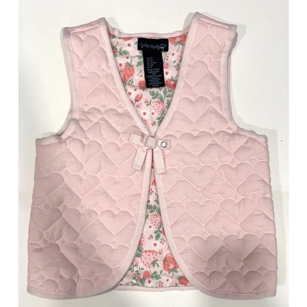 CYNTHIA ROWLEY Girls Quilted Hearts Strawberry Print Vest Size 5T